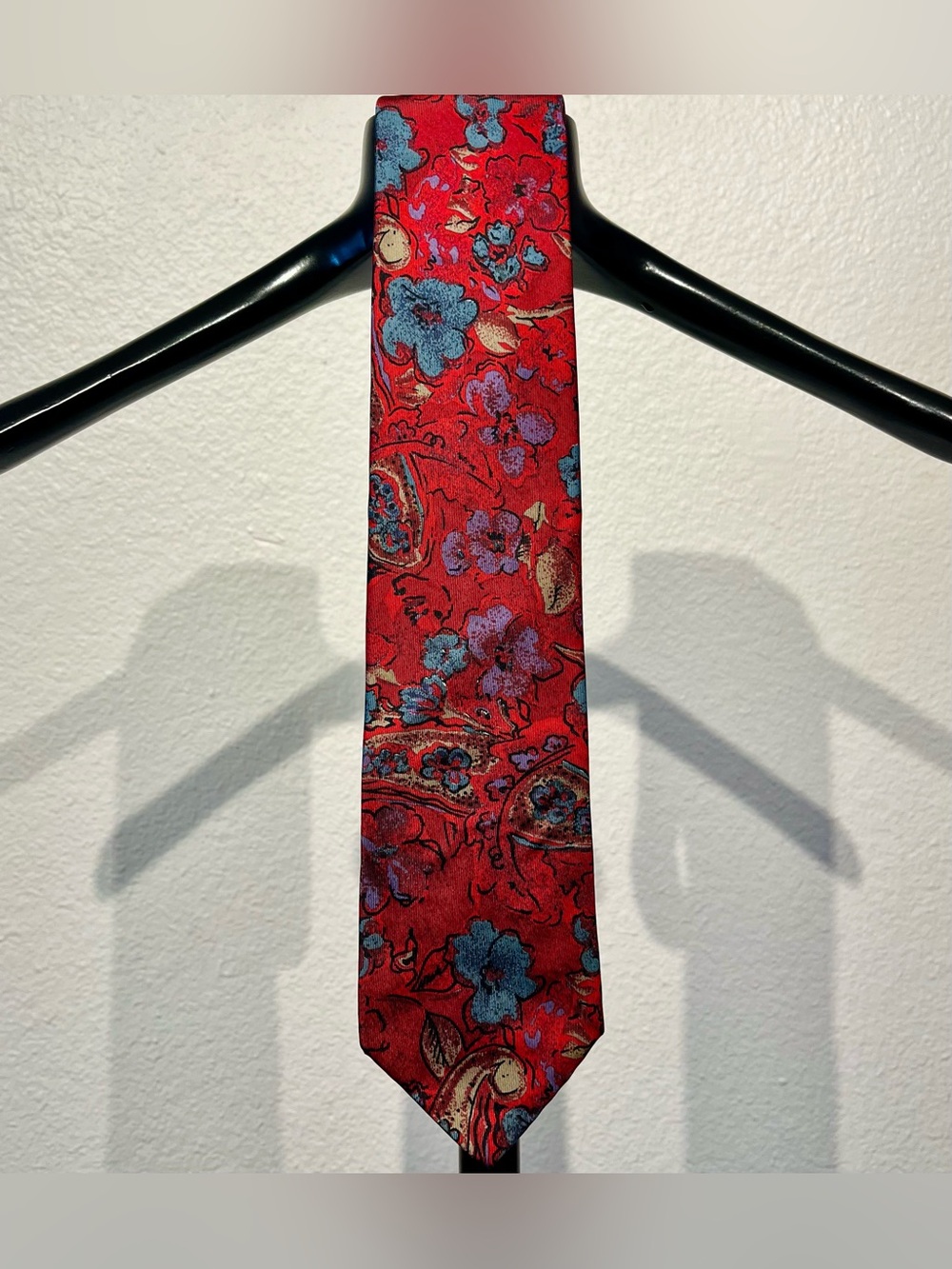 Vintage Red Floral 100% Silk Tie - Made in Italy
